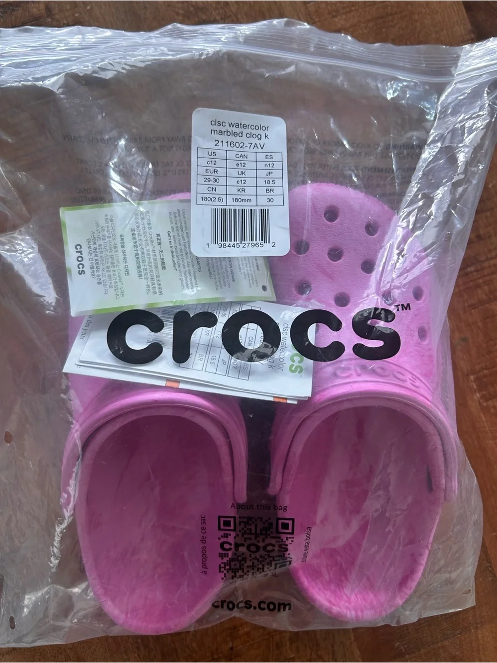 Crocs Kids Classic Clog - Pink Marble, Sz 12